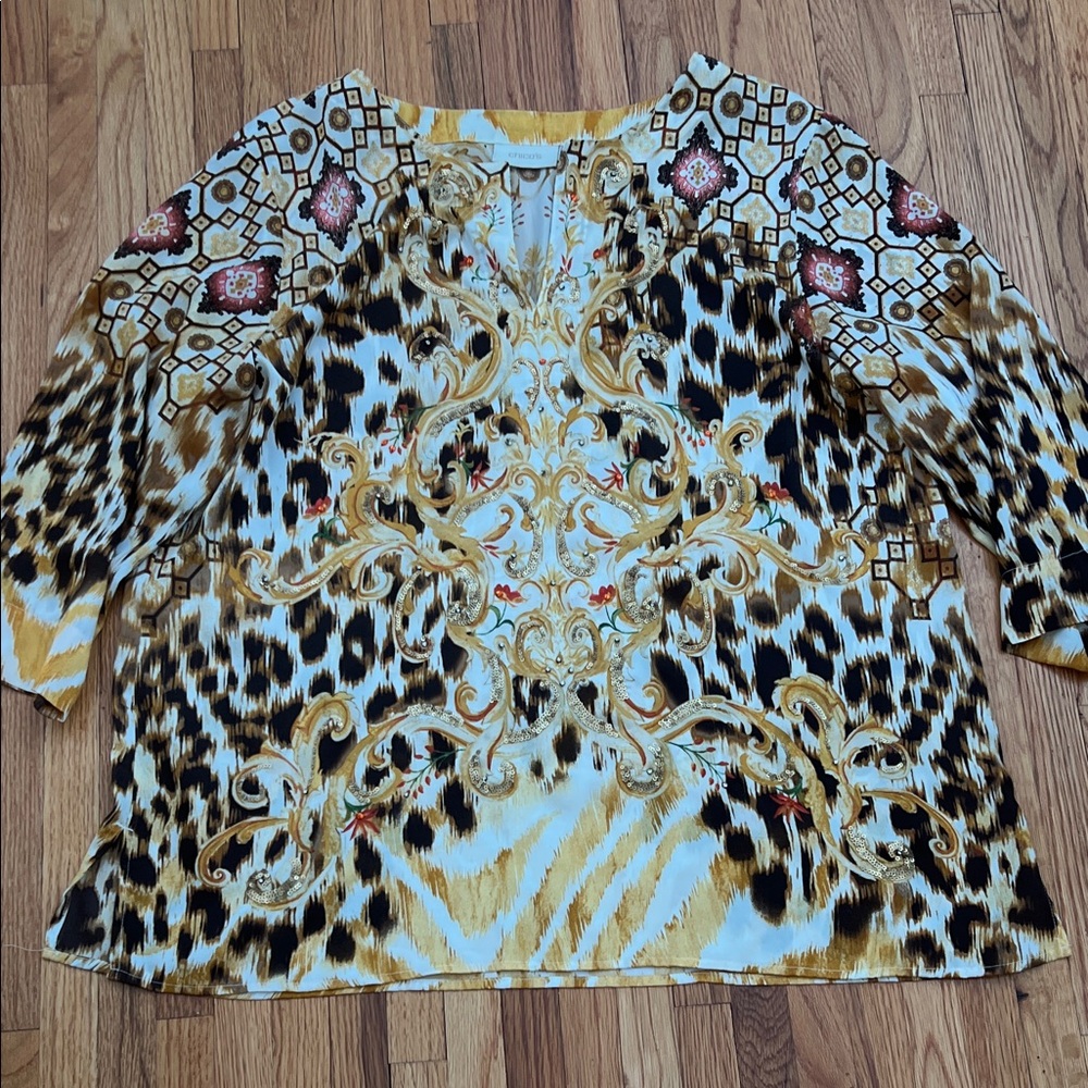 Chico's Gold and Black Patterned Blouse
